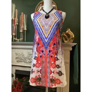 GB Gianni Bini Shift Dress Womens XS Multicolor Geometric Boho Mini with Pockets